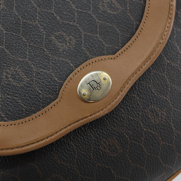 Christian Dior Honeycomb Canvas Shoulder Bag PVC Black Gold Auth BA8817