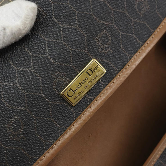 Christian Dior Honeycomb Canvas Shoulder Bag PVC Black Gold Auth BA8817