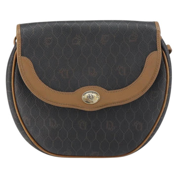 Christian Dior Honeycomb Canvas Shoulder Bag PVC Black Gold Auth BA8817 - 0