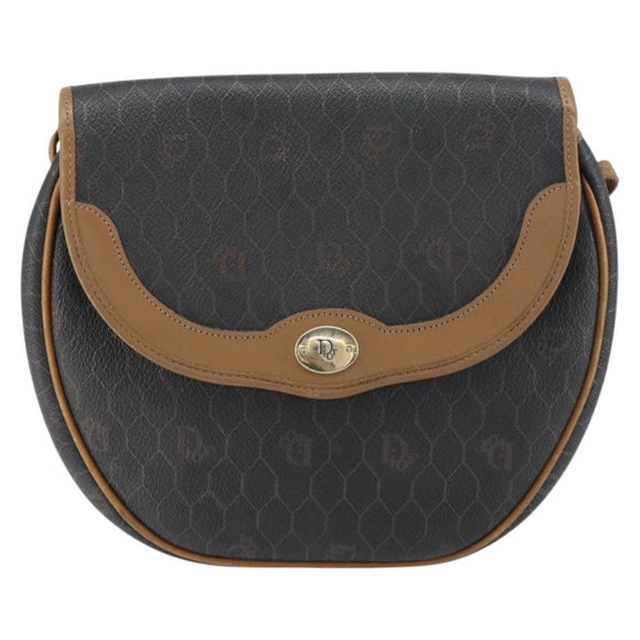 Christian Dior Honeycomb Canvas Shoulder Bag PVC Black Gold Auth BA8817