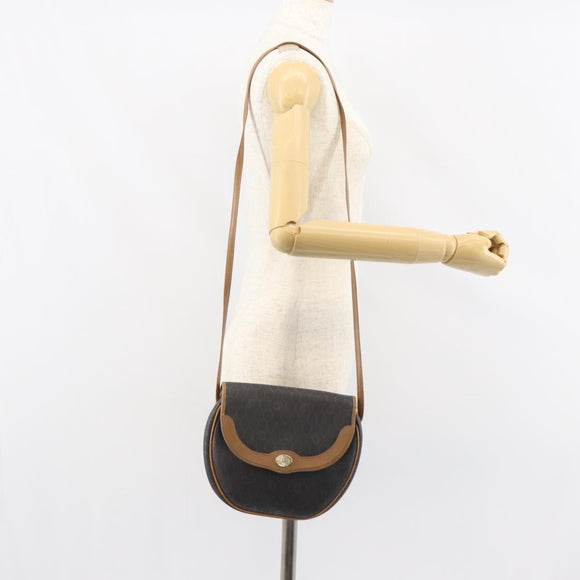 Christian Dior Honeycomb Canvas Shoulder Bag PVC Black Gold Auth BA8817