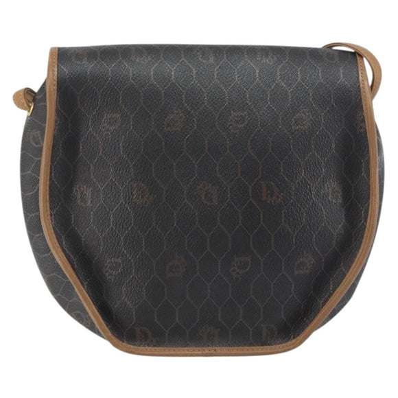 Christian Dior Honeycomb Canvas Shoulder Bag PVC Black Gold Auth BA8817