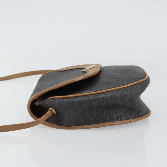 Christian Dior Honeycomb Canvas Shoulder Bag PVC Black Gold Auth BA8817