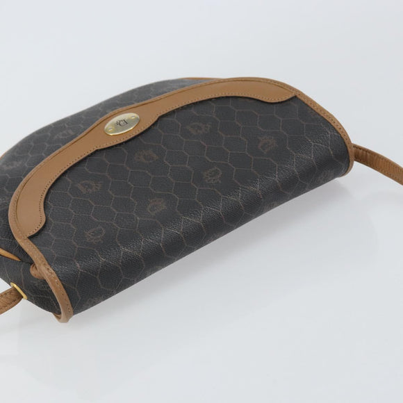 Christian Dior Honeycomb Canvas Shoulder Bag PVC Black Gold Auth BA8817