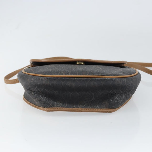 Christian Dior Honeycomb Canvas Shoulder Bag PVC Black Gold Auth BA8817