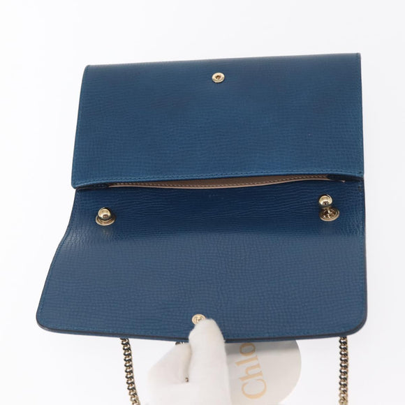 Chloe Chain Shoulder Bag Leather Blue Gold Auth BA8819