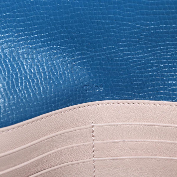 Chloe Chain Shoulder Bag Leather Blue Gold Auth BA8819