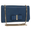 Chloe Chain Shoulder Bag Leather Blue Gold Auth BA8819-1