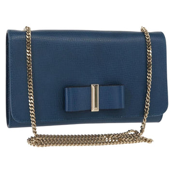 Chloe Chain Shoulder Bag Leather Blue Gold Auth BA8819
