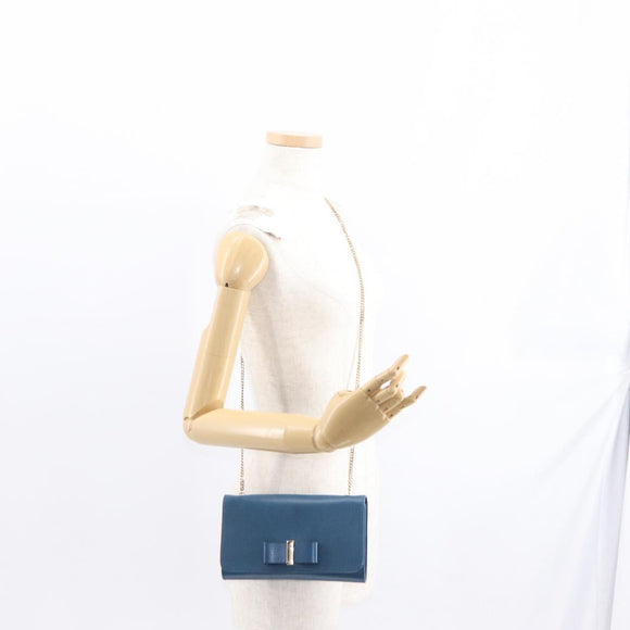 Chloe Chain Shoulder Bag Leather Blue Gold Auth BA8819