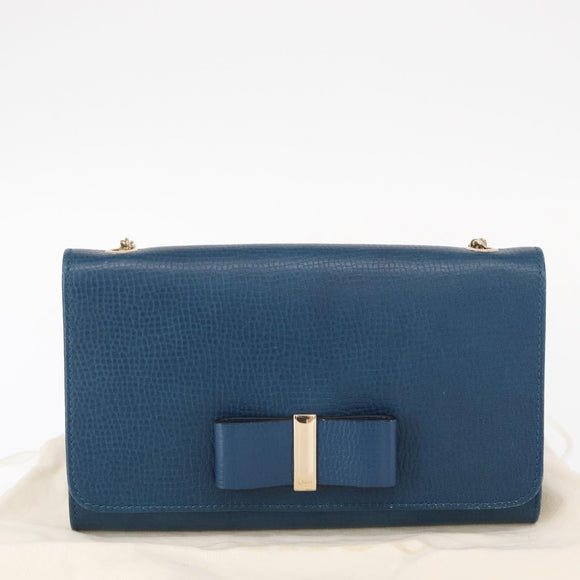 Chloe Chain Shoulder Bag Leather Blue Gold Auth BA8819