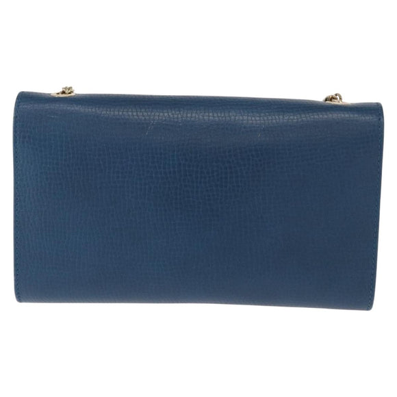 Chloe Chain Shoulder Bag Leather Blue Gold Auth BA8819
