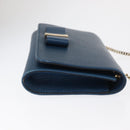 Chloe Chain Shoulder Bag Leather Blue Gold Auth BA8819-3