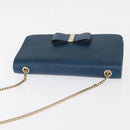 Chloe Chain Shoulder Bag Leather Blue Gold Auth BA8819-6