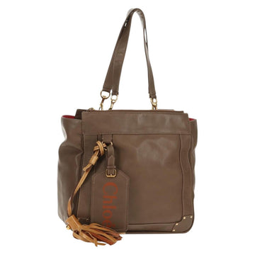 Chloe Eden Tote Bag Leather Beige Gold Auth BA8820