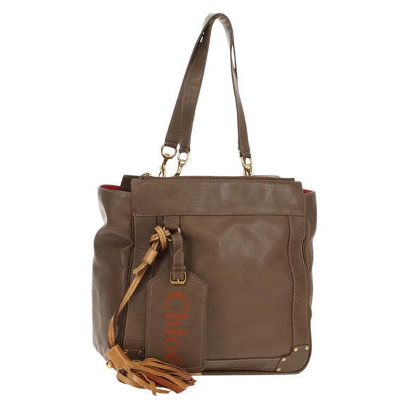 Chloe Eden Tote Bag Leather Beige Gold Auth BA8820