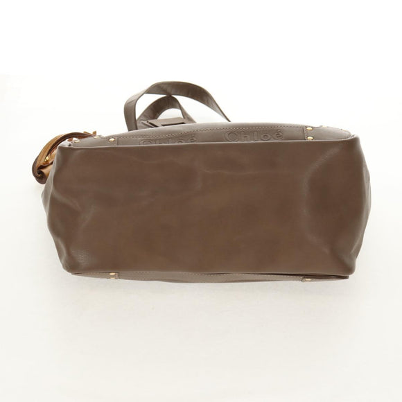 Chloe Eden Tote Bag Leather Beige Gold Auth BA8820