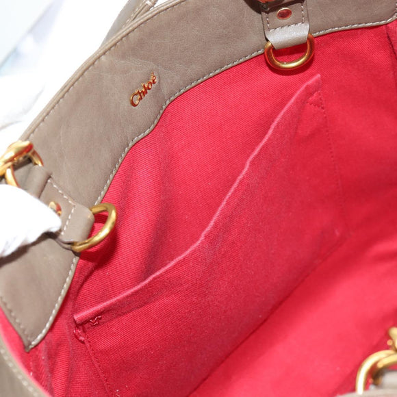 Chloe Eden Tote Bag Leather Beige Gold Auth BA8820