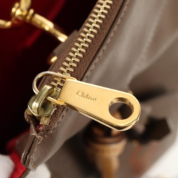 Chloe Eden Tote Bag Leather Beige Gold Auth BA8820