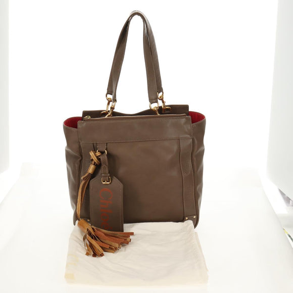Chloe Eden Tote Bag Leather Beige Gold Auth BA8820