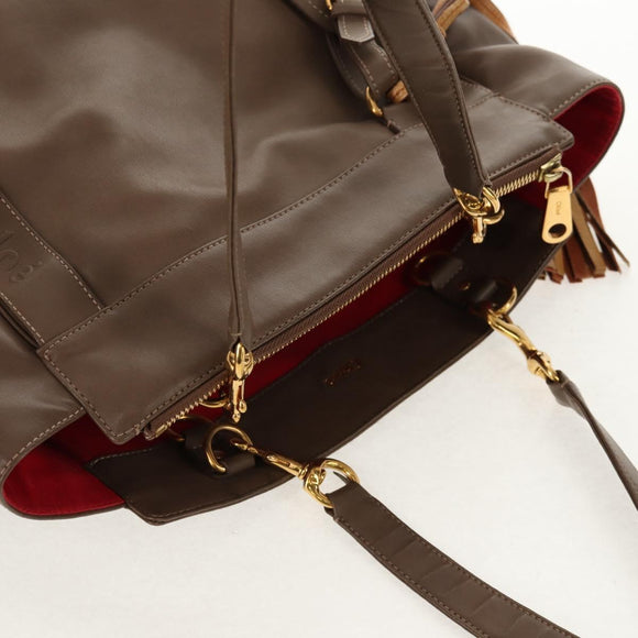 Chloe Eden Tote Bag Leather Beige Gold Auth BA8820