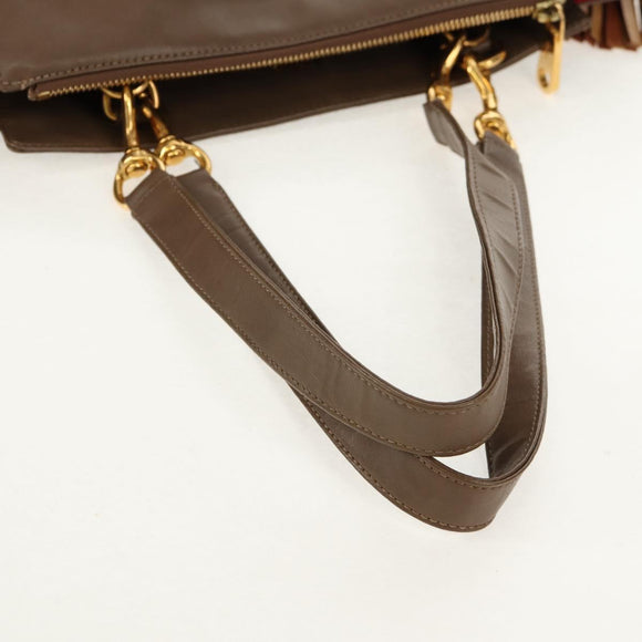 Chloe Eden Tote Bag Leather Beige Gold Auth BA8820