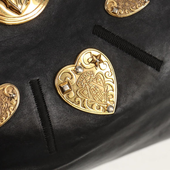 GUCCI Tote Bag Leather Black Gold 211959 Auth BA8823