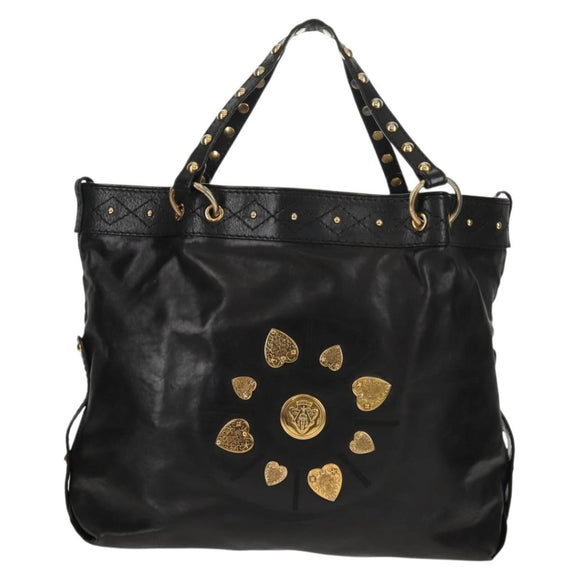 GUCCI Tote Bag Leather Black Gold 211959 Auth BA8823