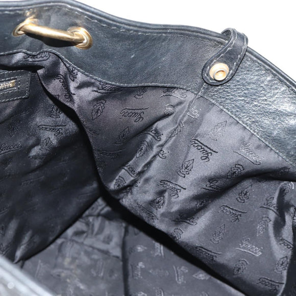 GUCCI Tote Bag Leather Black Gold 211959 Auth BA8823