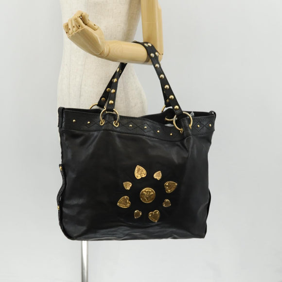 GUCCI Tote Bag Leather Black Gold 211959 Auth BA8823