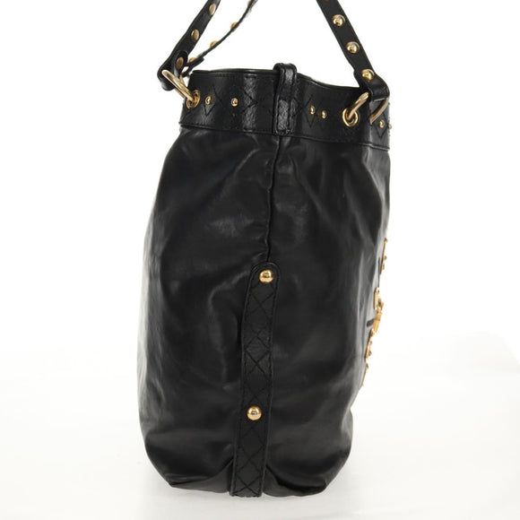 GUCCI Tote Bag Leather Black Gold 211959 Auth BA8823