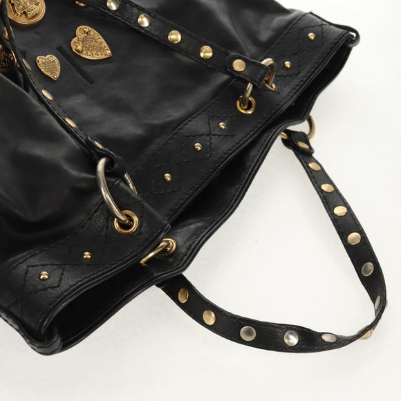 GUCCI Tote Bag Leather Black Gold 211959 Auth BA8823