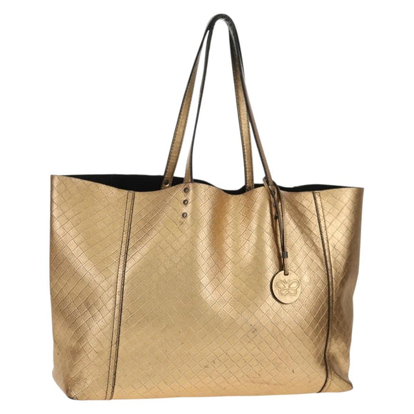 BOTTEGA VENETA INTRECCIATO Tote Bag Leather Gold Auth BA8825