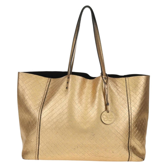 BOTTEGA VENETA INTRECCIATO Tote Bag Leather Gold Auth BA8825