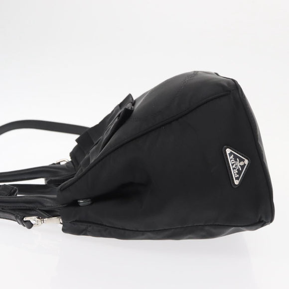 PRADA Hand Bag Nylon 2way Black Silver Auth BA8835