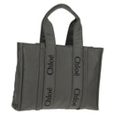 Chloe Woody Tote Bag Nylon Gray Auth BA8836V-1