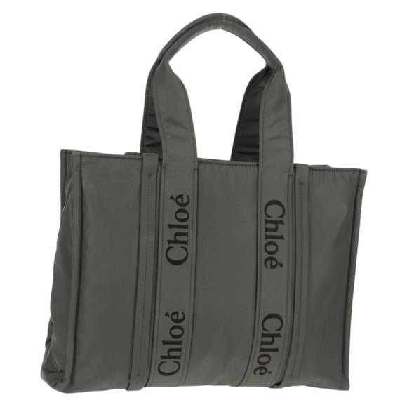 Chloe Woody Tote Bag Nylon Gray Auth BA8836V