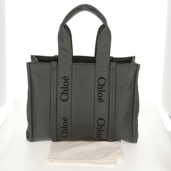 Chloe Woody Tote Bag Nylon Gray Auth BA8836V