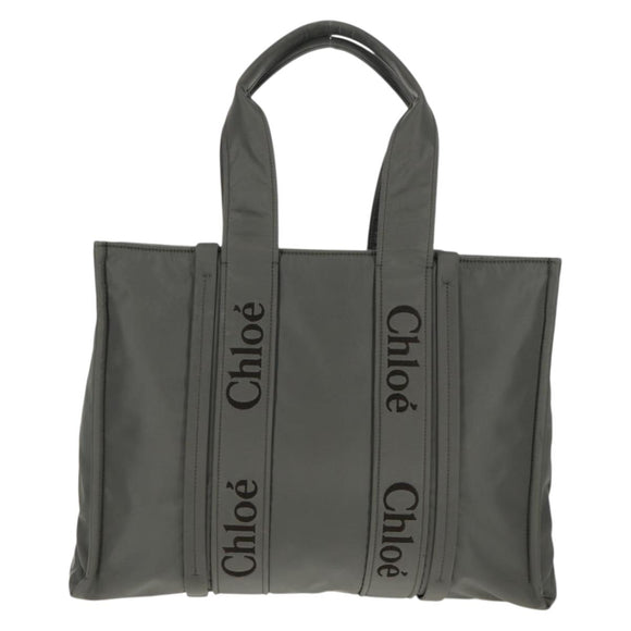 Chloe Woody Tote Bag Nylon Gray Auth BA8836V