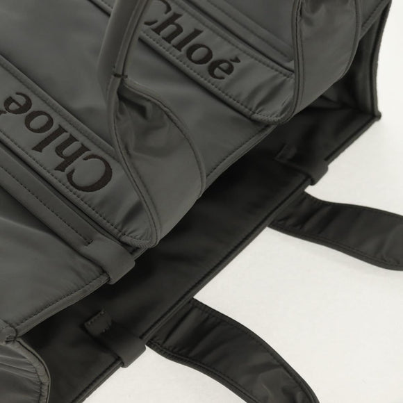 Chloe Woody Tote Bag Nylon Gray Auth BA8836V