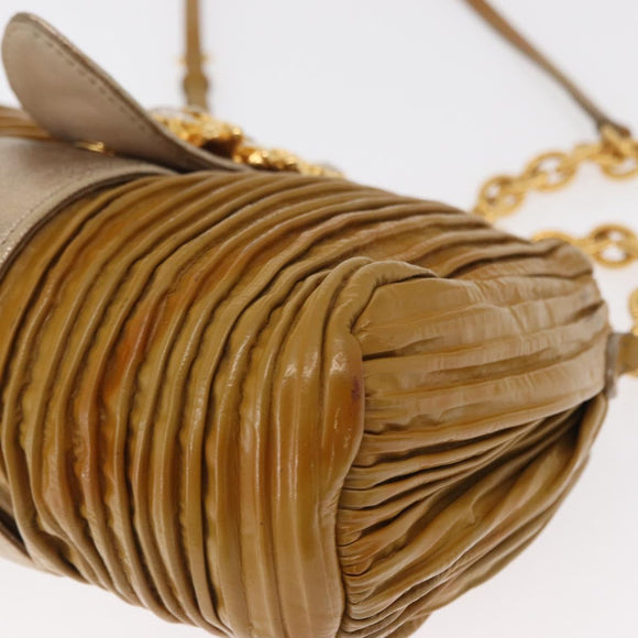 Miu Miu Chain Shoulder Bag Enamel Yellow Gold Auth BA8837