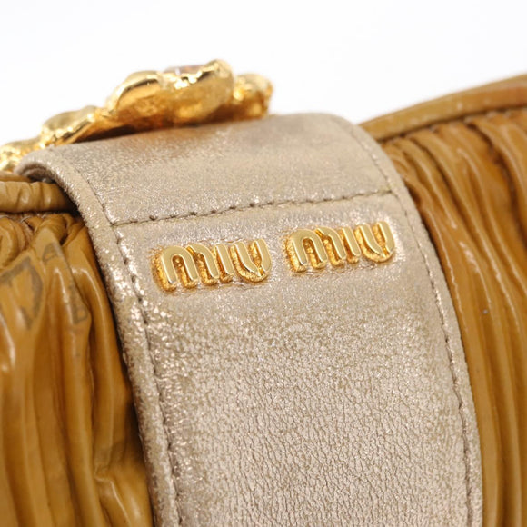 Miu Miu Chain Shoulder Bag Enamel Yellow Gold Auth BA8837