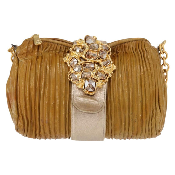 Miu Miu Chain Shoulder Bag Enamel Yellow Gold Auth BA8837