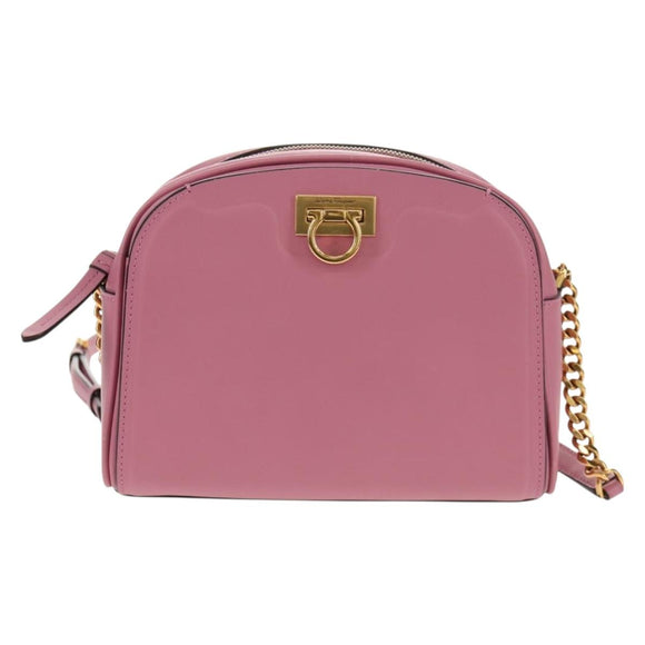Salvatore Ferragamo Gancini Shoulder Bag Leather Pink Gold Auth BA8838V
