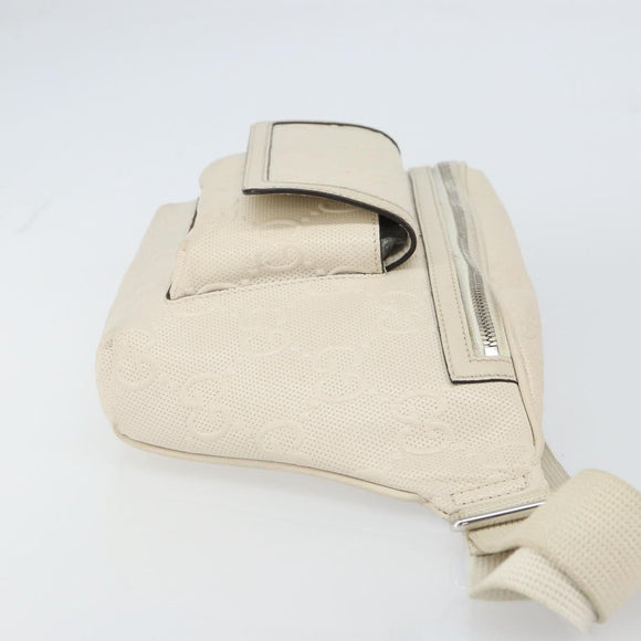 GUCCI GG Supreme Waist bag White Silver 645093 Auth BA8839