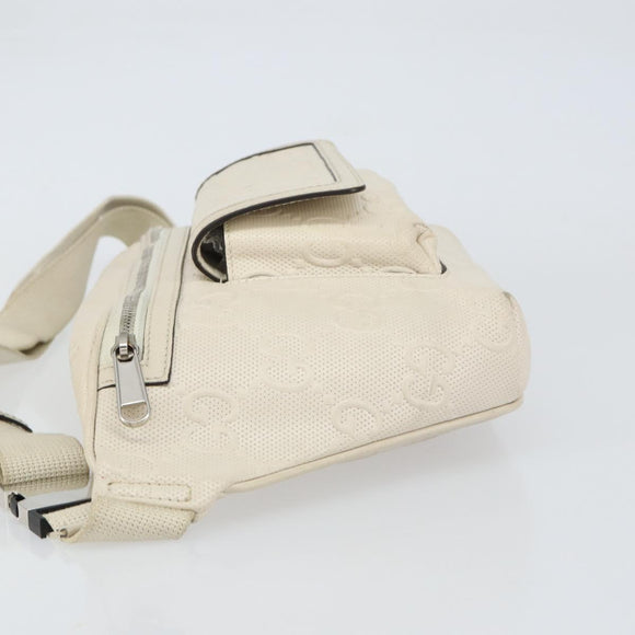 GUCCI GG Supreme Waist bag White Silver 645093 Auth BA8839