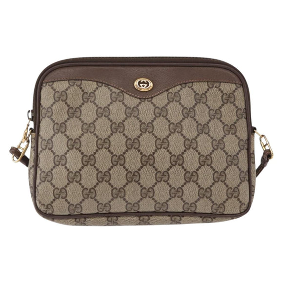 GUCCI GG Supreme Shoulder Bag PVC Beige Gold 97 02 068 Auth BA8850