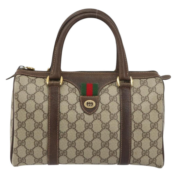 GUCCI GG Supreme Web Sherry Line Boston Bag PVC Beige Gold 40 02 006 Auth BA8851