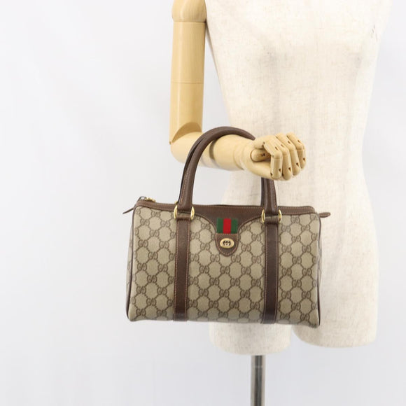 GUCCI GG Supreme Web Sherry Line Boston Bag PVC Beige Gold 40 02 006 Auth BA8851