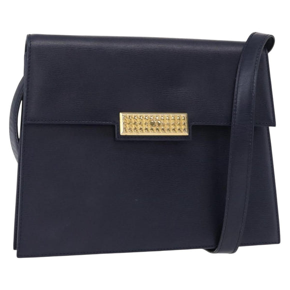 Christian Dior Shoulder Bag Leather Navy Gold Auth BA8852
